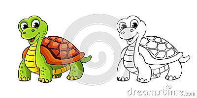 Cartoon turtle. Black and white illustration for coloring book Vector Illustration