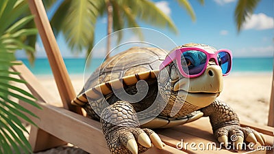 design turtle comedian poster wearing sunglasses creative character leaves Stock Photo