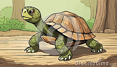 A cartoon turtle with a green shell and yellow eyes Stock Photo