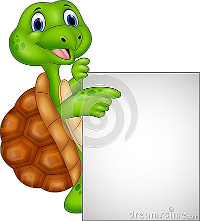 Cartoon turtle holding blank sign Vector Illustration