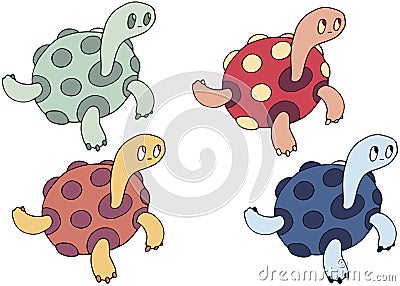 Cartoon turtle monster doodle hand draw color set happy summer Vector Illustration