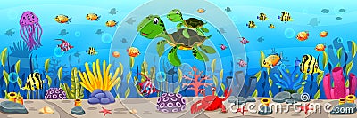 Cartoon turtle underwater Vector Illustration