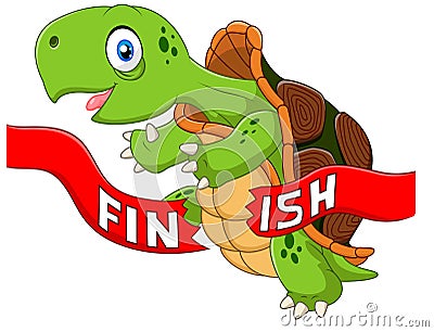 Cartoon turtle wins by crossing the finish line Vector Illustration