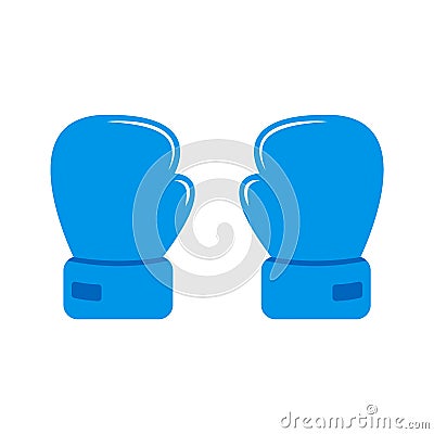 Cartoon two blue gloves for boxing. Flat icon Vector Illustration