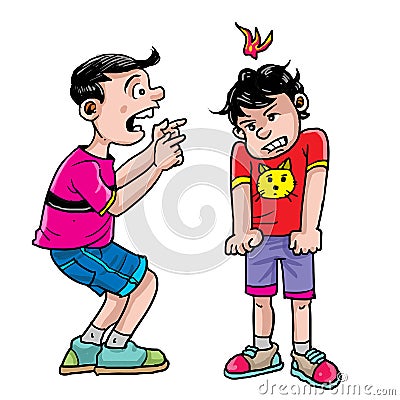 Cartoon two brothers kids argument Vector Illustration