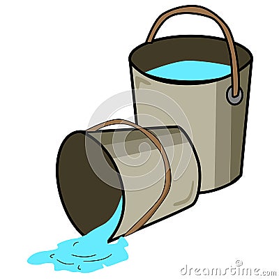 Cartoon two buckets that fell and splashed out of them water, cartoon illustration, isolated object on white background, Cartoon Illustration