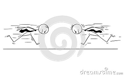 Cartoon of Two Headstrong Businessmen Running Head First Against Each Other Vector Illustration