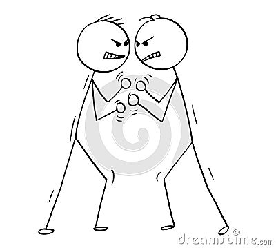 Cartoon of Two Men or Businessmen Fighting and Brawling Vector Illustration
