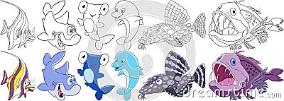 Cartoon underwater animals set Vector Illustration