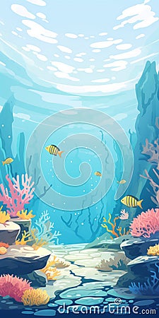 Cartoon Underwater Scene: Detailed Marine Views And Animated Illustrations Cartoon Illustration