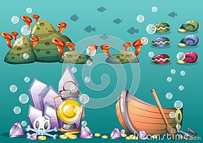 Cartoon underwater treasure background with separated layers for game art and animation game Stock Photo