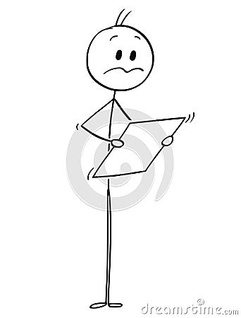 Cartoon of Unhappy Man or Businessman Reading Document Vector Illustration