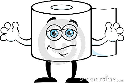 Cartoon unhappy roll of toilet tissue. Vector Illustration