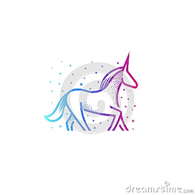 Cartoon unicorn linear silhouette icon, colorful fairy magic horse with horn on head, vector illustration on white Vector Illustration