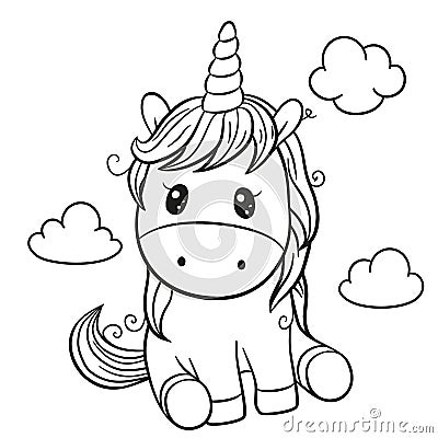 Cartoon unicorn outlined for coloring book isolated on a white background Vector Illustration