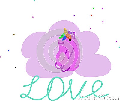 Cartoon unicorn painted by a child. Kid's drawing. Hand-drawn picture Vector Illustration