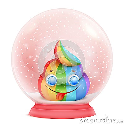 Cartoon unicorn rainbow emoji character in glass snow ball Cartoon Illustration