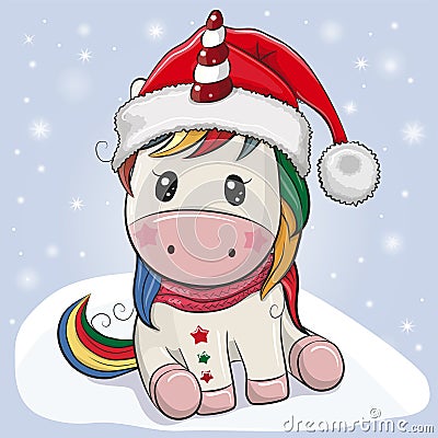 Cartoon Unicorn in a Santa hat Vector Illustration