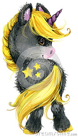 Cute cartoon unicorn watercolor illustration Cartoon Illustration