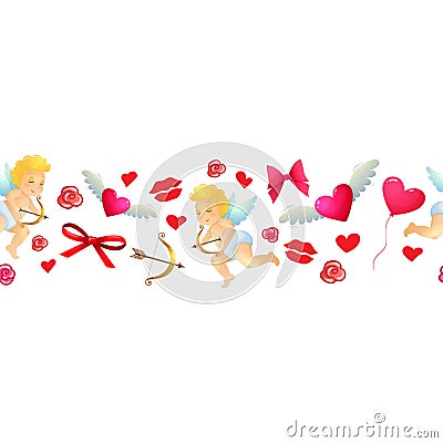 Cartoon valentine horizontal border Vector Illustration