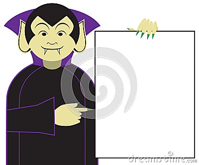 Cartoon Vampire Holding Sign Vector Illustration