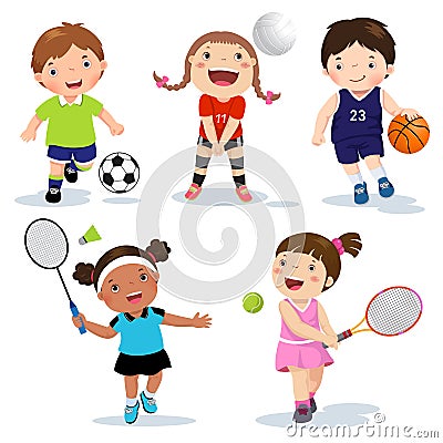 Cartoon various sports kids on a white background Vector Illustration