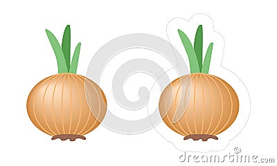 Cartoon vector bulb onion icon for kids gardening or farming game Vector Illustration