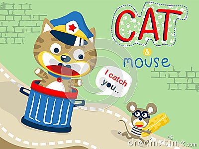 Cartoon vector of cat and mouse Vector Illustration