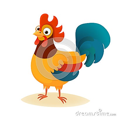 Cartoon vector cute character of cock, rooster Vector Illustration