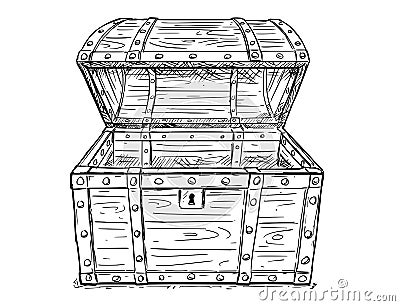 Cartoon Vector Drawing of Old Empty Open Pirate Chest Vector Illustration