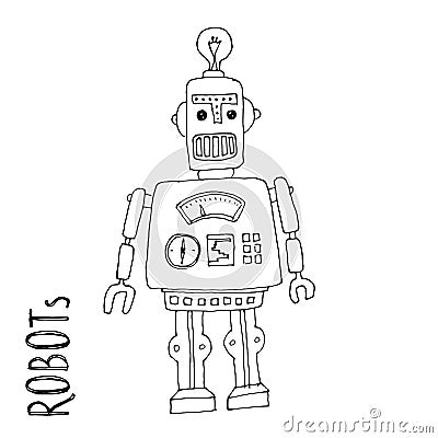 Cartoon vector doodle robot Vector Illustration