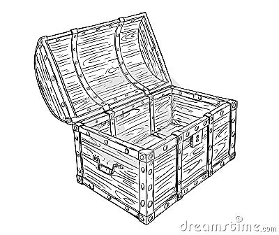 Cartoon Vector Drawing of Old Empty Open Pirate Chest Vector Illustration
