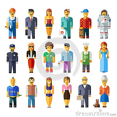 Cartoon vector flat people different characters Vector Illustration