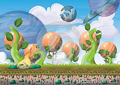 cartoon vector floating island background with separated layers for game art and animation Vector Illustration