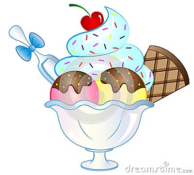Cartoon Vector Ice Cream Sundae Vector Illustration