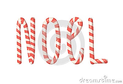 Cartoon vector illustration Christmas Candy Cane. Hand drawn font. Actual Creative Holidays sweet alphabet and word NOEL Vector Illustration