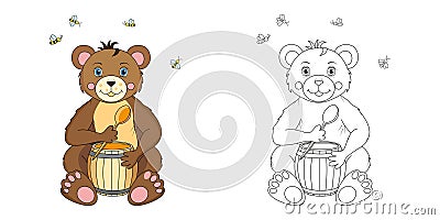 Bear line and color illustration. Vector Illustration