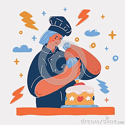 Vector illustration of Confectioner girl with cake Vector Illustration