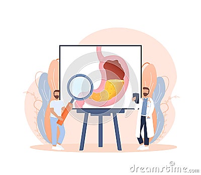 Cartoon vector illustration. Flat vector illustration with intestines, digestive system concept. Characters. Vector Illustration