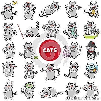 Funny cartoon cat or kitten characters big set Vector Illustration