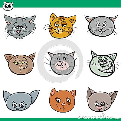 Funny cats heads set cartoon illustration Vector Illustration