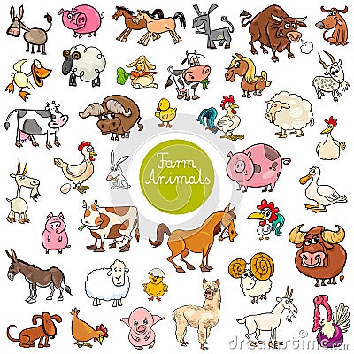 Cartoon funny farm animal characters set Vector Illustration