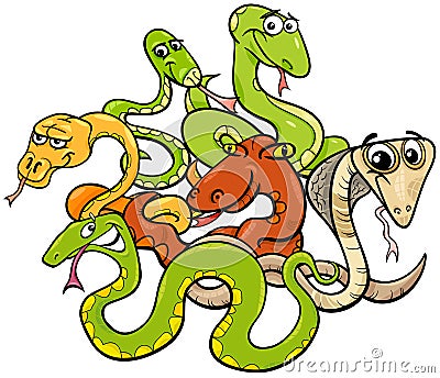 Funny snakes cartoon animal characters Vector Illustration