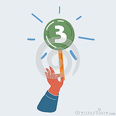 Vector illustration of hand hold banner with three number inside. Vector Illustration