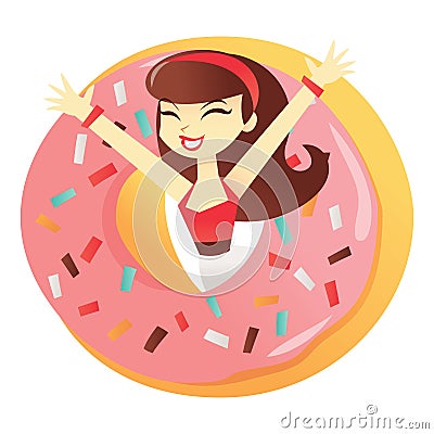 Cartoon Donut Girl Surprise Cartoon Illustration