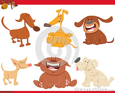 Cute happy dogs cartoon characters Vector Illustration