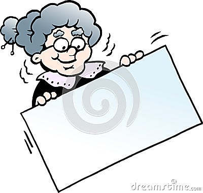 Cartoon Vector illustration of a Happy Grandmother holding a Sign Vector Illustration