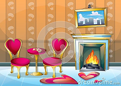 Cartoon vector illustration interior valentine room with separated layers Vector Illustration