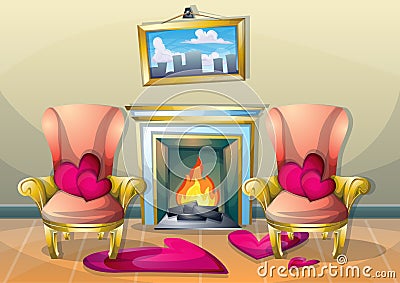 Cartoon vector illustration interior valentine room with separated layers Vector Illustration