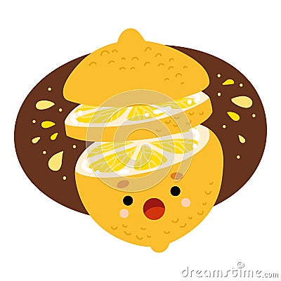 Cartoon vector illustration, Juicy sliced lemon character Vector Illustration